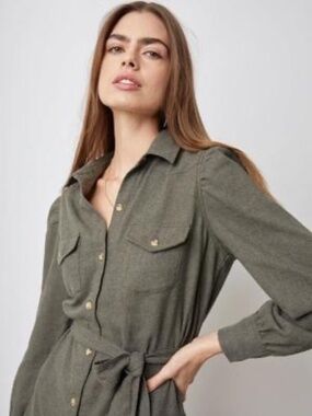 Rails Leona Long Sleeve Cotton Blend Shirtdress, Hunter Green, XS